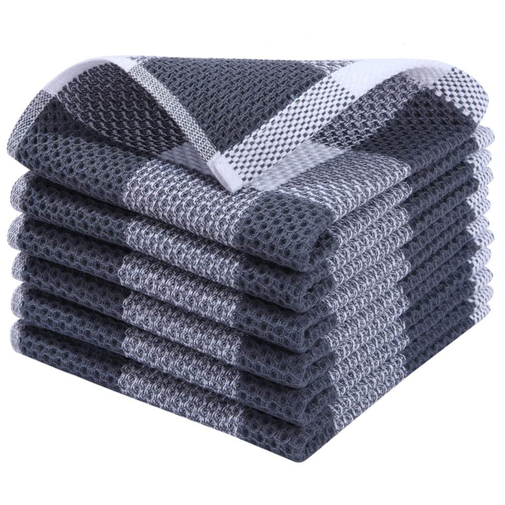 RWRAPS Paño de Cocina de algodón para Cocina y hogar, Toalla de Cocina Suave y Absorbente con Lazo para Colgar, Herramientas limpias Reutilizables (Color: Plateado, tamaño: 6 Piezas) (Paquete de 3)