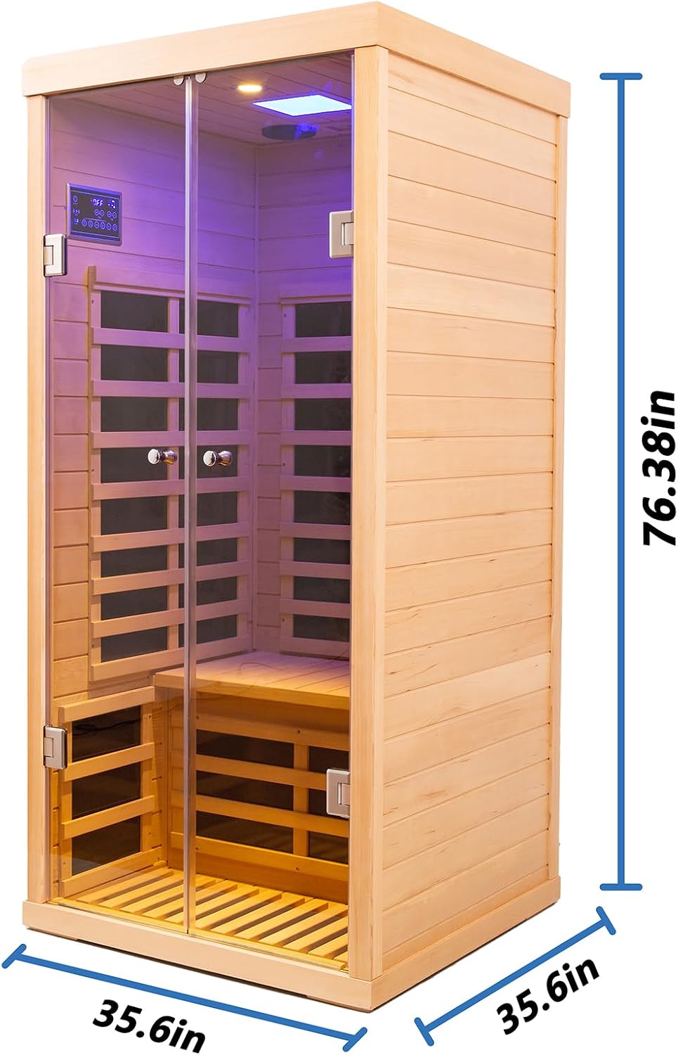 Detailed view of the Kanlanth sauna LCD control panel with button labels
