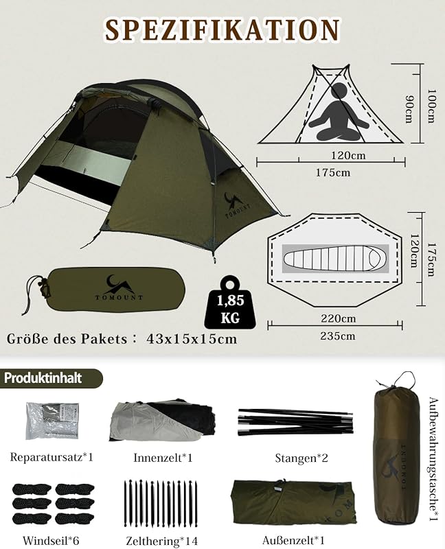 TOMOUNT 1 személyes ultralight sátor 4 évszakos vízálló kupola kemping sátor