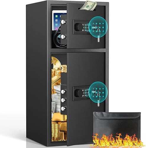 Caja de seguridad para el hogar extragrande de 6.5 Cub a prueba de fuego, impermeable, caja fuerte digital para dinero con ranura para caídas y