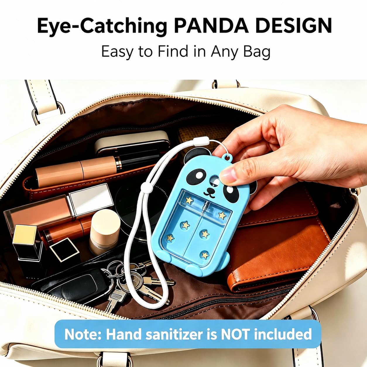 Panda Hand Sanitizer Case, Compatible with Touchland 1 FL OZ Mist | Durable silicone cover, Adjustable lanyard & keychain, Trendy purse charm, Everyday travel commute essential, Gift for her