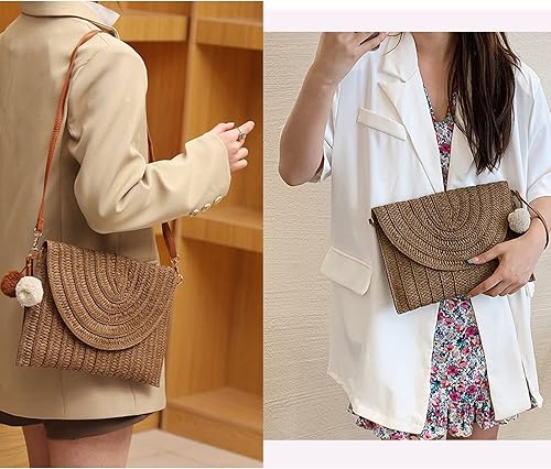 Miniatura 5 de Aphoraeny Bolsos cruzados de paja para mujer, bolsa de paja para playa, bolso de paja, bolso de verano, cartera de paja sobre