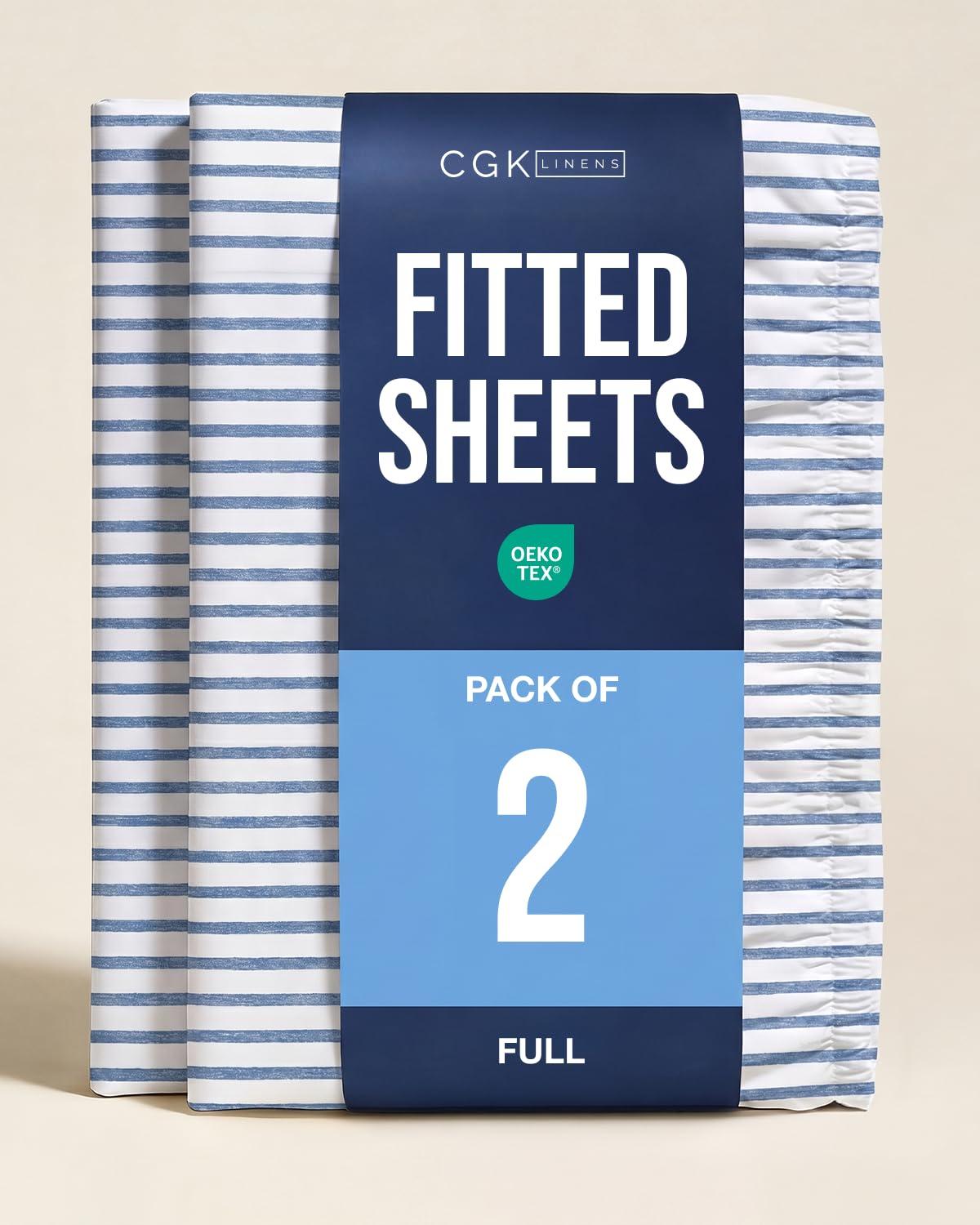 Full Fitted Sheet - Pack of 2 Single Fitted Bottom Sheet - Blue Stripes