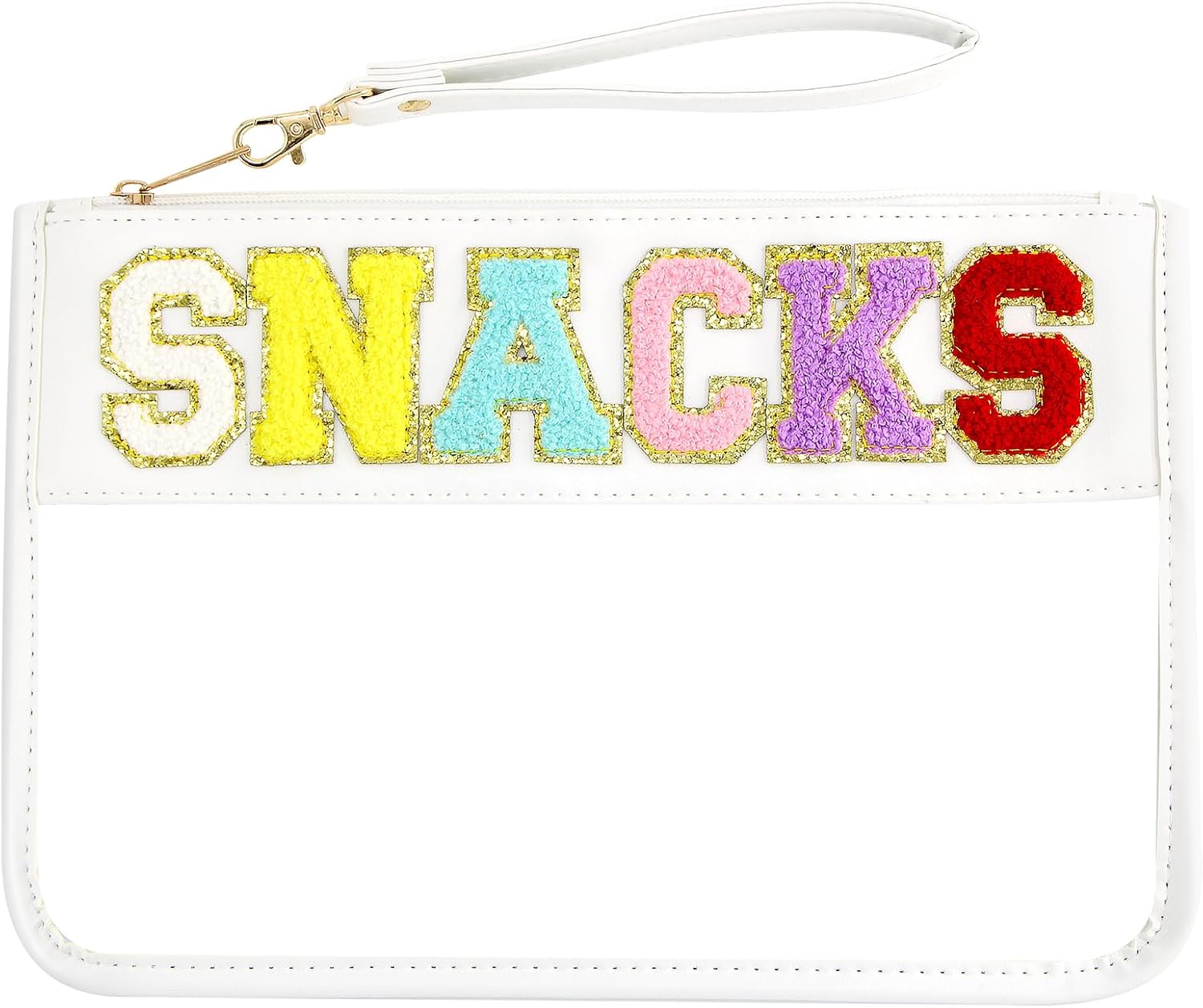 Chenille Letter Bag Snacks Clear Pouch, Preppy Travel