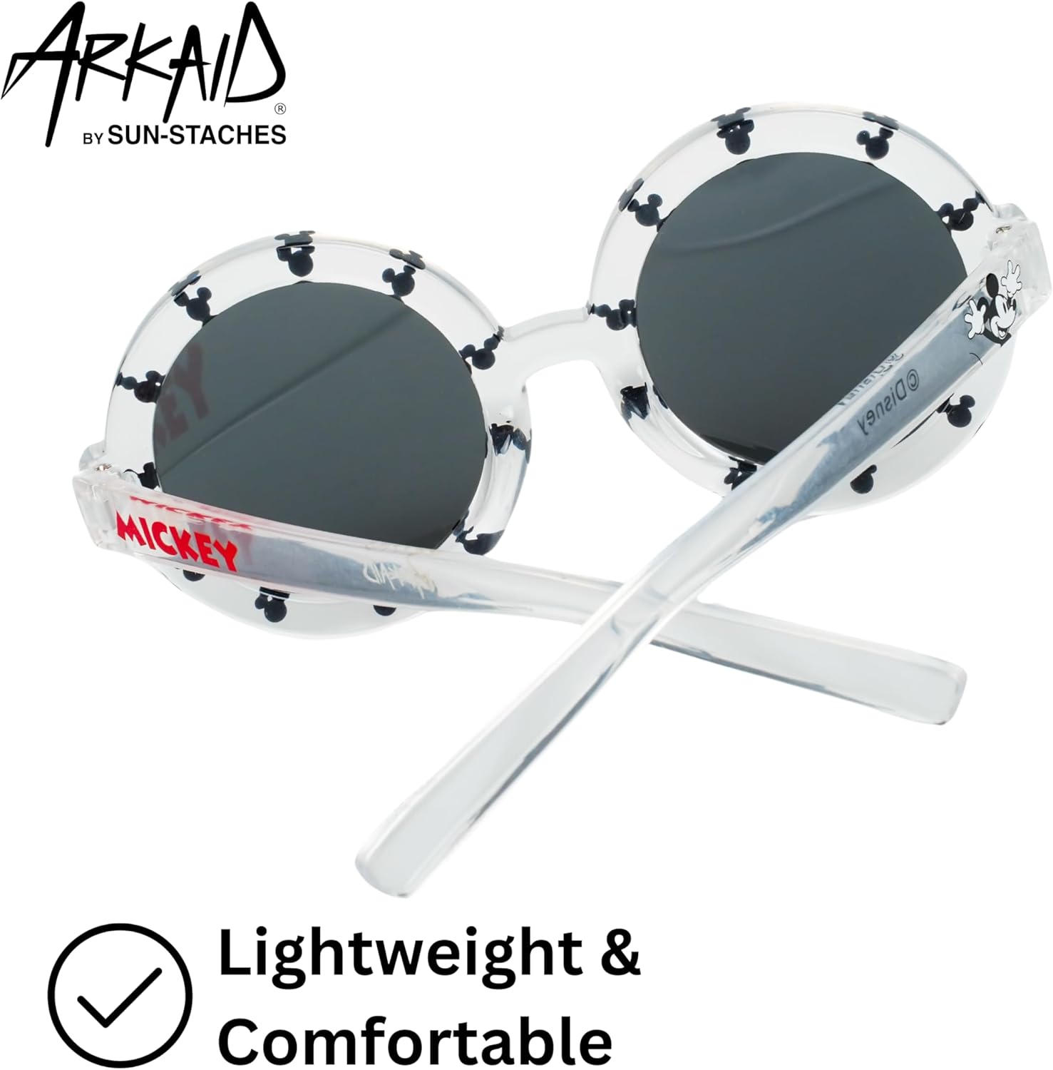 ARKAID Official Disney Kids Sunglasses | Mickey Mouse Clear Round Frames | UV 400 | One Size Fits Most Kids - Image 3