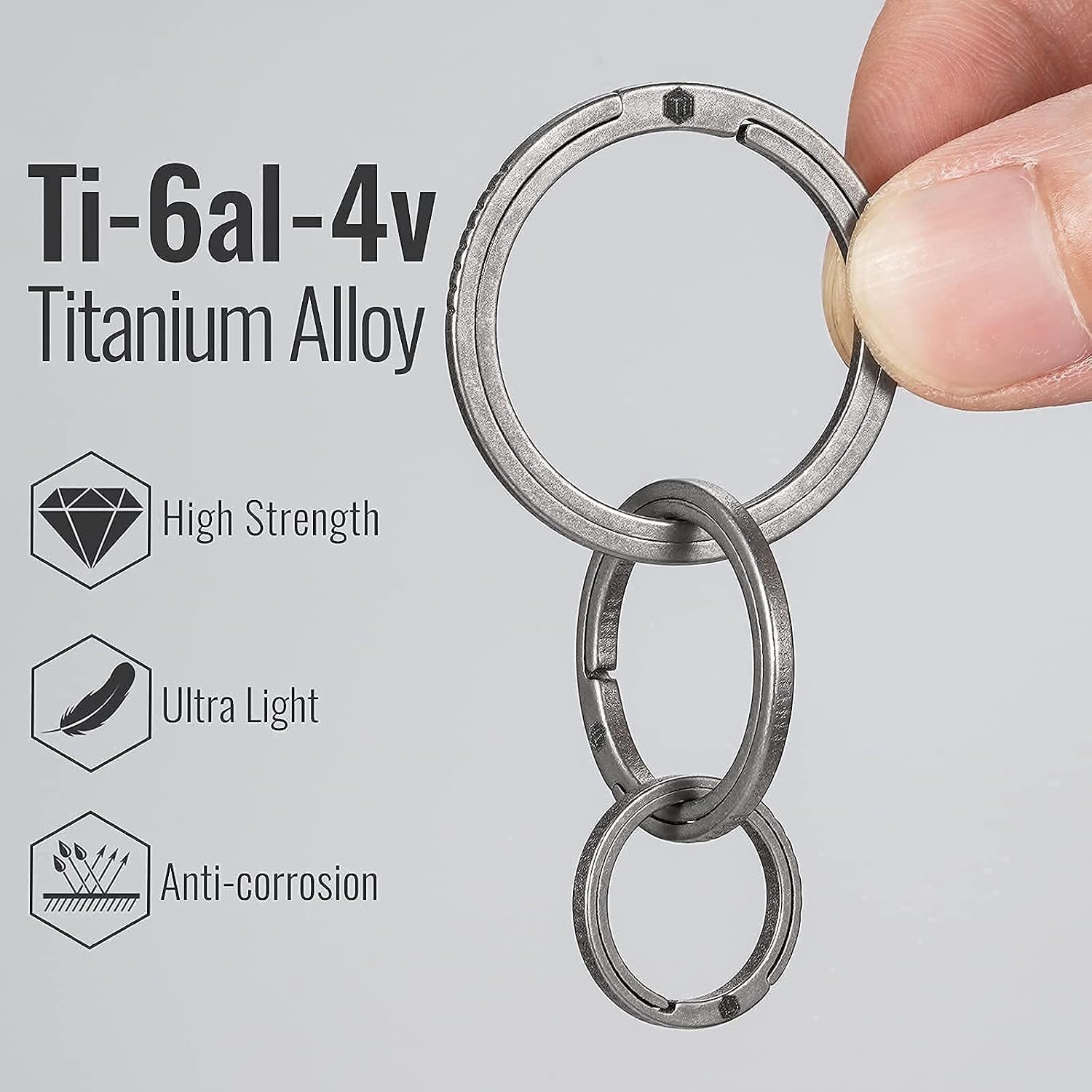 KeyUnity KM01 Titanium Keychain Clip with Bottle Opener & KA02 Titanium Alloy Flat Key Ring 3 Pcs Set Bundle