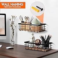 Vista 3 de TJ.MOREE Cesta pequeña de alambre de metal, organizador decorativo de base de madera para baño, cocina, cesta para almacenamiento de papel