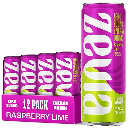 Zevia Zero Sugar Energy Drink, Raspberry Lime, 12 oz Cans (12-Pack) – Naturally Sweetened, Zero Calorie Sugar Free Energy - Non-GMO Project