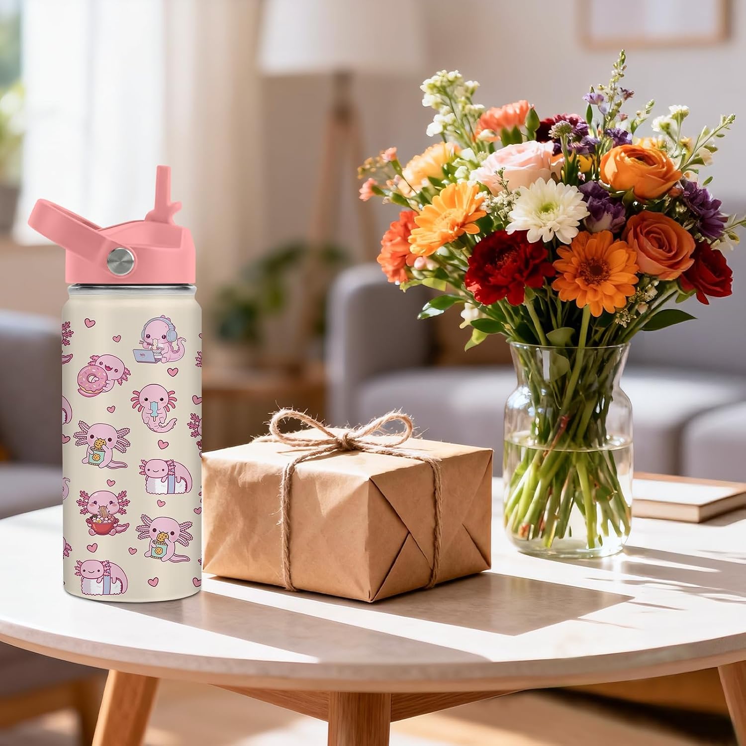 Axolotl Water Bottle 16 Oz, Axolotl Stainless Steel Insulated Water Bottle, Axolotls Gifts For Women Girl Mother Best Friends, Travel Coffee Insulated Cup