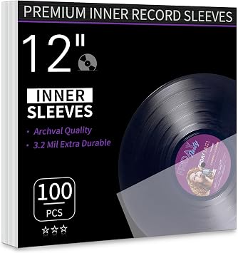 Vinyl Record Inner Sleeves, 100 Anti Static 12" LP Vinyl Inner Sleeves, Premium Protective Plastic Vinyl Sleeves Albums Covers for 33 RPM Record Protection Collection Storage Vinyl Lovers Gift