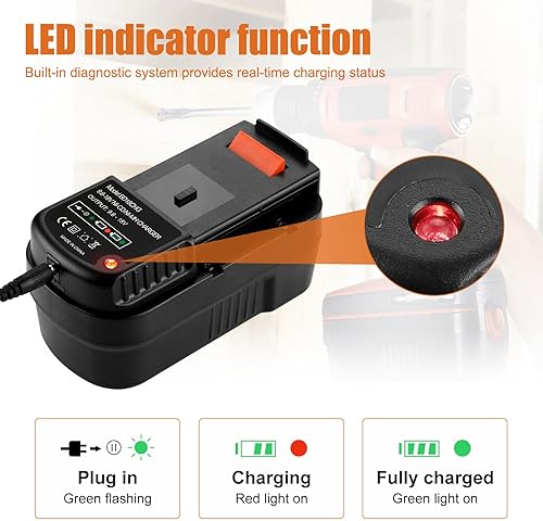 Miniatura 3 de Powilling Batería de litio HPB18 de 6.0Ah 18V compatible con Black and Decker HPB18 HPB18-OPE 244760-00 A1718 FS18FL FSB18 Firestorm Battery Black