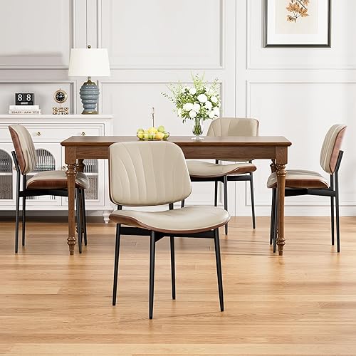 Miniatura 33 de Juego de 4 sillas de comedor, sillas para comedor y cocina, silla de acento moderna de mediados de siglo certificada FSC, sillas tapizadas de piel
