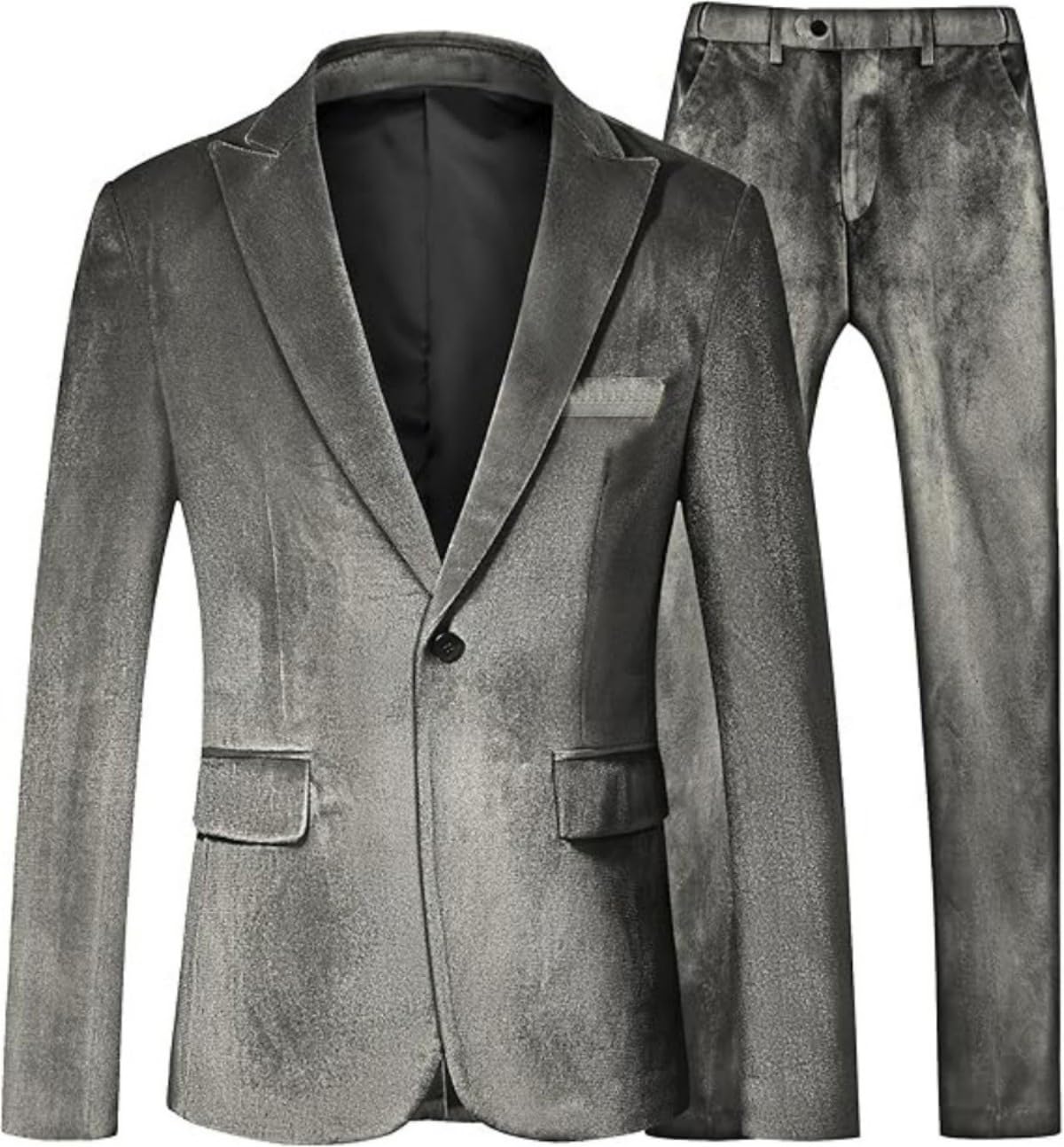 Costume 2 pièces en velours pour homme avec revers cranté et un bouton pour bal de fin d'année, fête d'hiver, dîner, veste et pantalon en velours