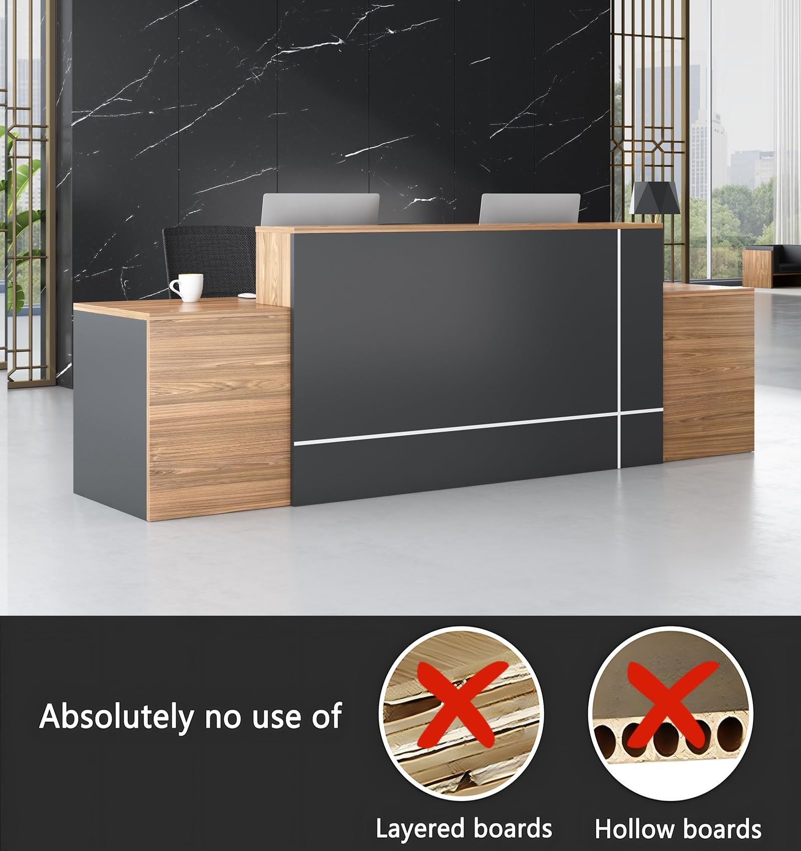 Empfangstresen aus Holz für Büros – Moderner, minimalistischer Premium-Multifunktionaler Tresen für Kassen und Büros (ohne Stühle)