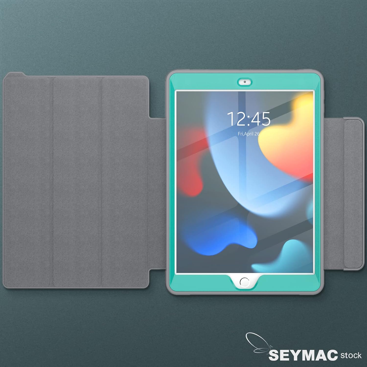 SEYMAC stock iPad 9th/8th/7th Generation Case 10.2'' with [Screen Protector], Heavy Duty [Full-Body] Shockproof Case with Tri-fold Stand for iPad 9th/8th/7th Generation 2021/2020/2019 (Gray/Green)