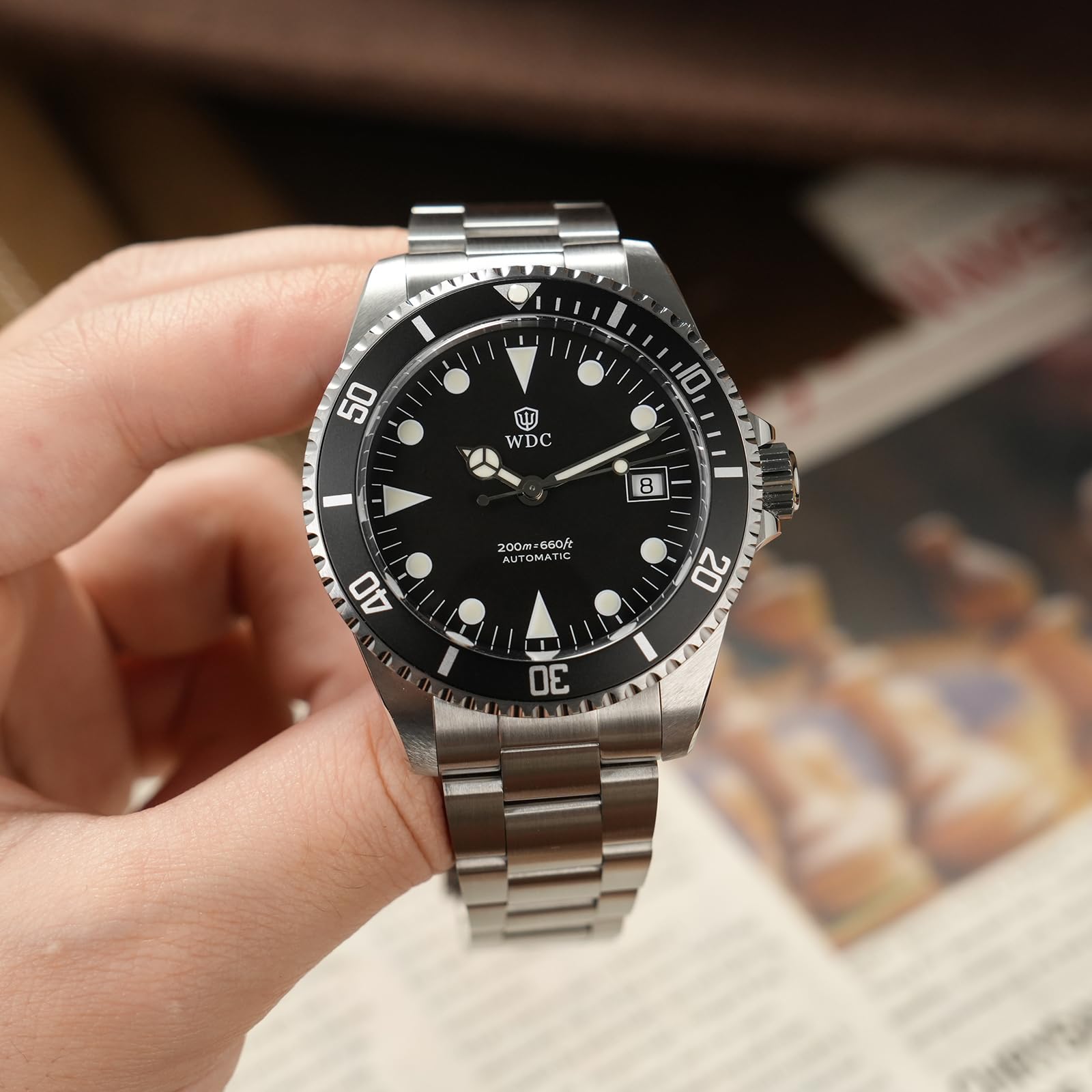 watchdives WD5513P Vintage Sub Taucheruhr für Herren, PT5000 PT5004 Automatik Mechanische Luxus Taucheruhren, 40,7 mm Gewölbtes Saphirglas Armbanduhr, 20 Bar wasserdichte Taucheruhr