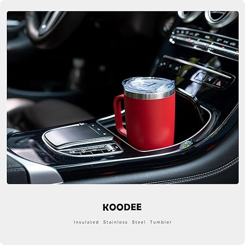 Miniatura 6 de koodee Taza de café aislada de 20 onzas con tapa y asa, acero inoxidable de doble pared al vacío, taza de camping, taza de café de viaje (rosa rojo)