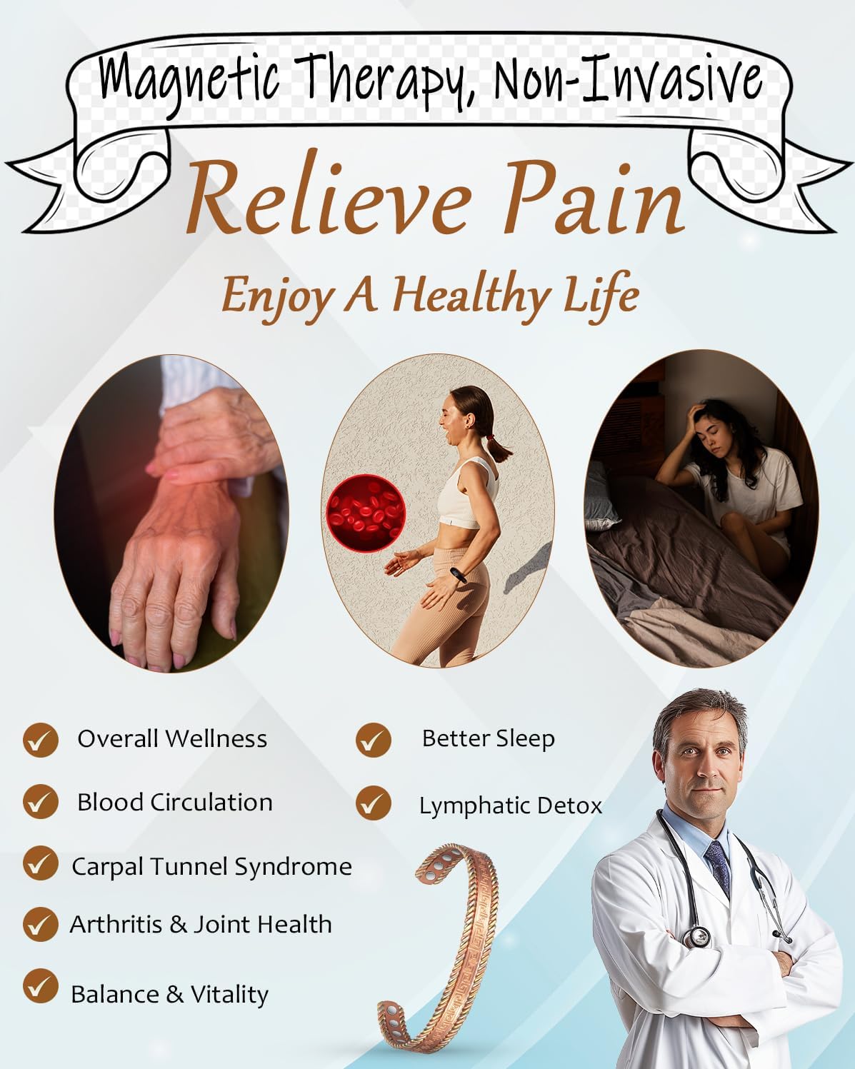 Copper Magnetic Bracelet for Women, 99.99% Pure Copper Cuff with 3500 Gauss Magnets (A) - Image 2