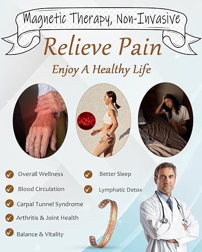 Miniatura 2 de Pulsera magnética de cobre para mujer, 99.99% de cobre puro con 3500 imanes Gauss (A)