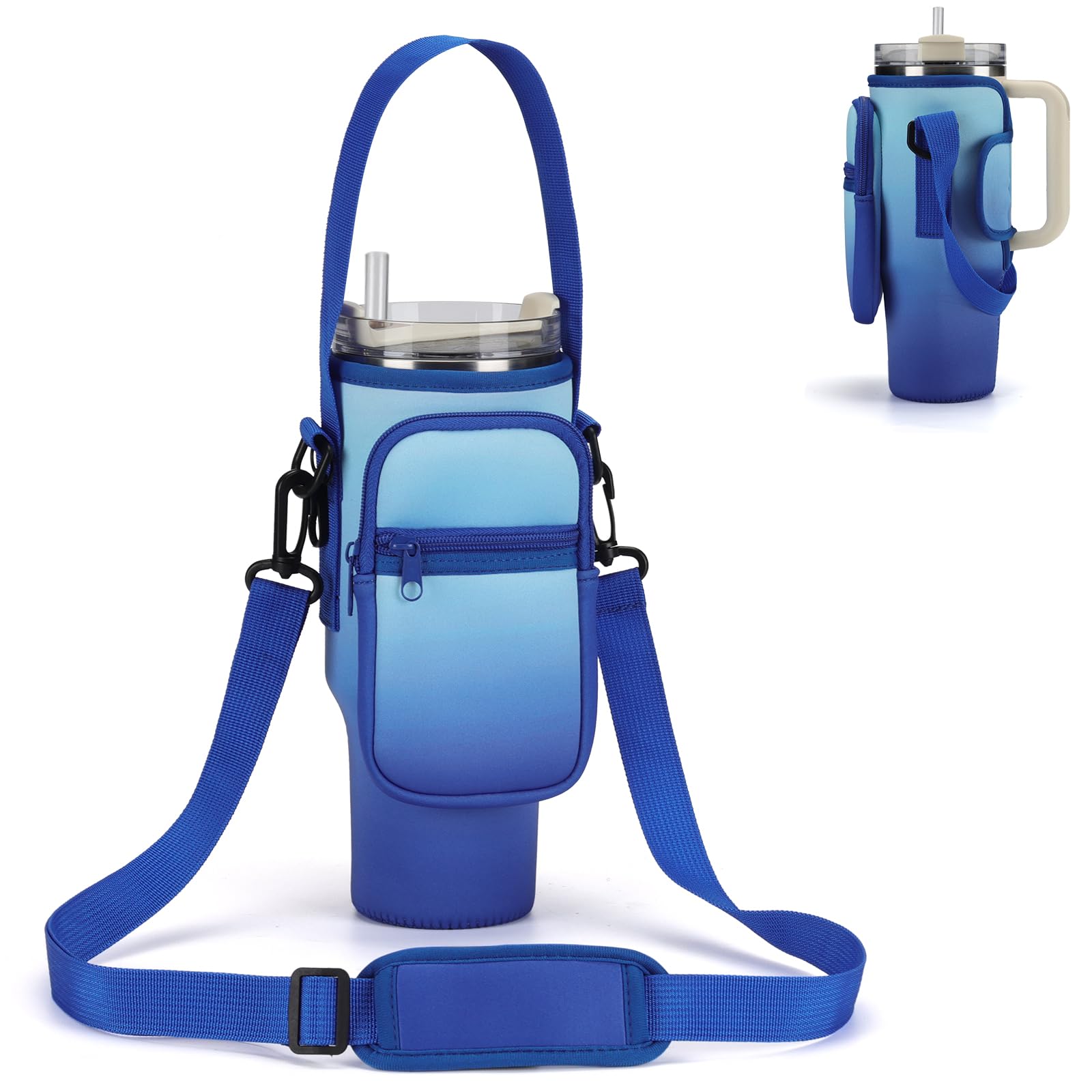 GOEWY Water Bottle Carrier Bag for Stanley 40/30 oz Tumbler with Phone Pocket Neoprene Water Bottle Holder with Shoulder & Handheld Strap Stanley Cup Accessories