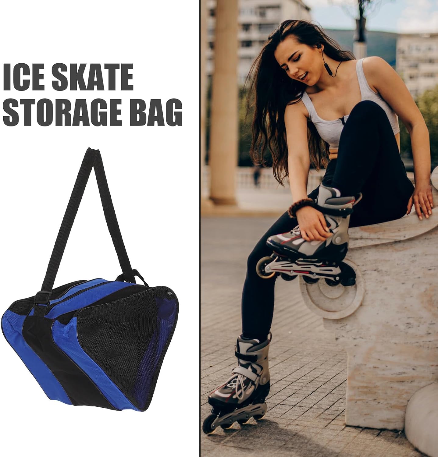 Roller Skate Storage Bag Backpack 20-35l Thickened Double Shoulder Organizer for Ice Skates Blue Suitable for Outdoor Sports