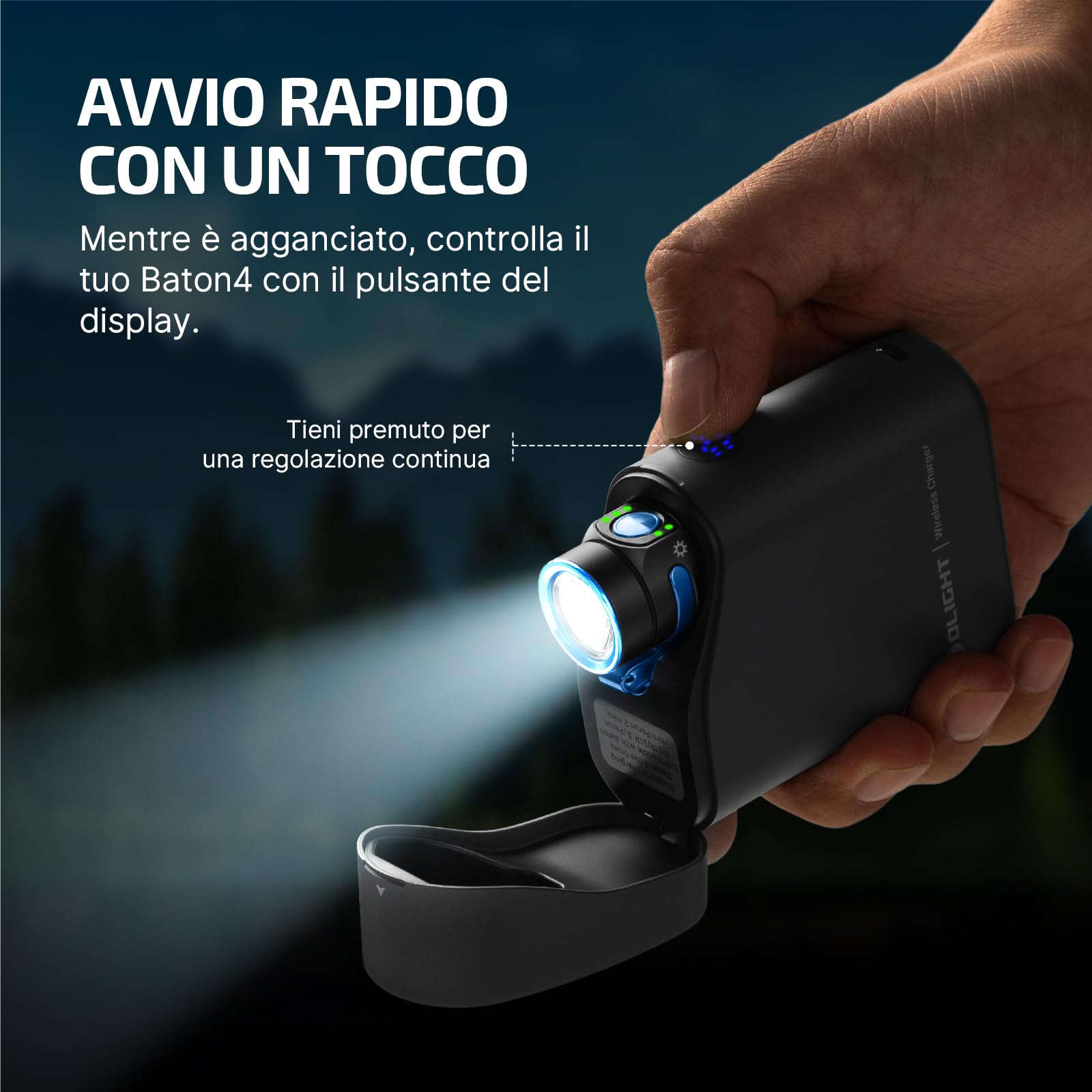 OLIGHT Baton 4 kit Torcia EDC con Scatola di Ricarica di Piccole Dimensioni ad Alta Luminosità 1300lm Pulsanti Laterali in Metallo Adatta a Casa o in Viaggio All'aperto (Nero)