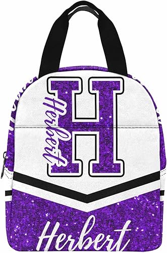 Bolsa de almuerzo aislada personalizada para niñoniña, patrón brillante morado, letra personalizable, con nombre personalizado, caja de almuerzo disponible en Yaxa Costa Rica