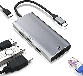 USB C Ethernet Hub, 5-in-1 USB C Hub Multiport Adapter with Ethernet Port, 4K HDMI, 2 USB 2.0, 86W PD Charging, Type C Hub Compatible with MacBook Pro/Air, Laptop, and Other USB C Devices
