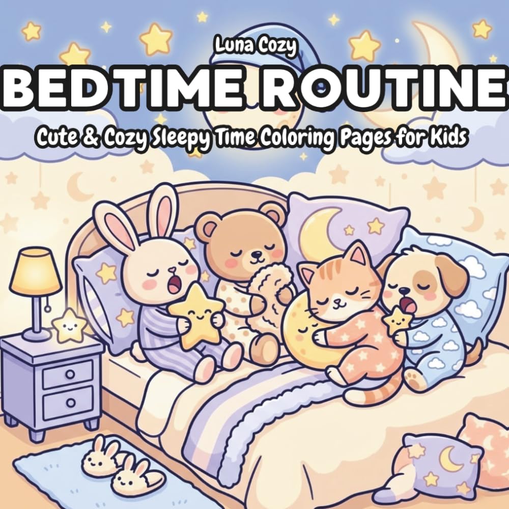 Bedtime Coloring Book for Toddlers Ages 3–5: Cute Sleepy Scenes with Simple and Gentle Designs