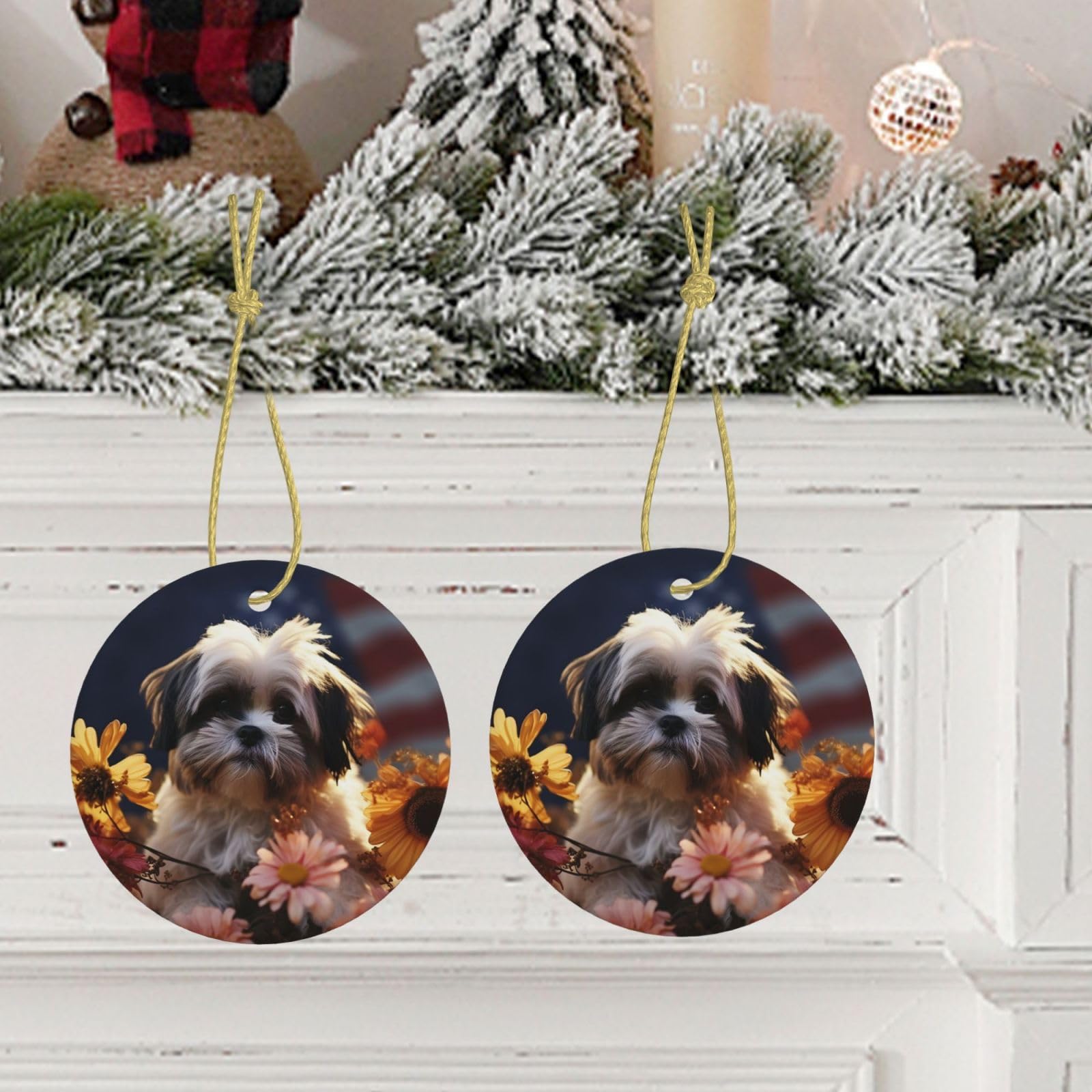 シーズークリスマスツリー置物 Amazon.co.jp: シーズー犬と花のクリスマスオーナメント ラウンド