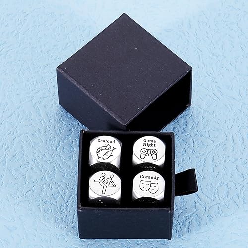 Miniatura 9 de 4 dados de acero de aniversario para parejas, regalos del día de San Valentín para novio, marido, novia, esposa, rellenos de cesta de abucheo,