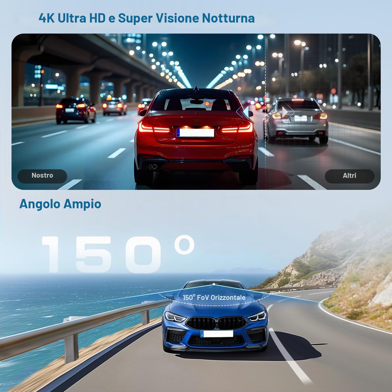 Dash Cam 4K per VW Tiguan 2018-2024 WiFi 64GB | OEM, App Controllo, Visione Notturna, Parcheggio, G-Sensor