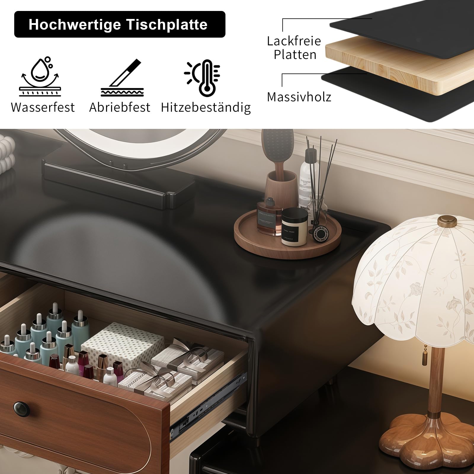 Schminktisch mit Spiegel, 360° Drehbarem, Flexible Montage