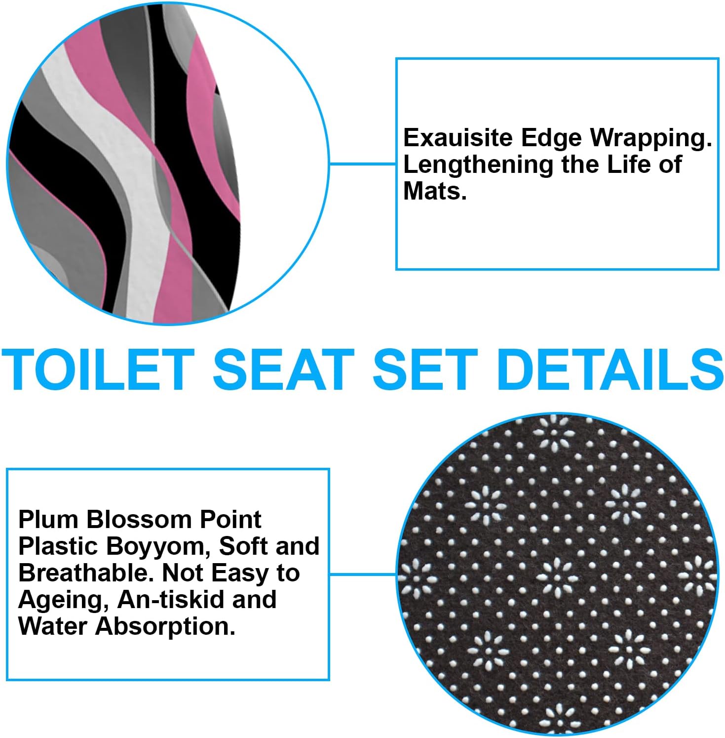 BEIFIVCL 4Pcs Pink Shower Curtain Sets with Non-Slip Rugs, Toilet Lid Cover and Bath Mat, Black and Gray Bathroom Decor Set Accessories Fabric Waterproof Shower Curtains with 12 Hooks, 72 x 76 Inch