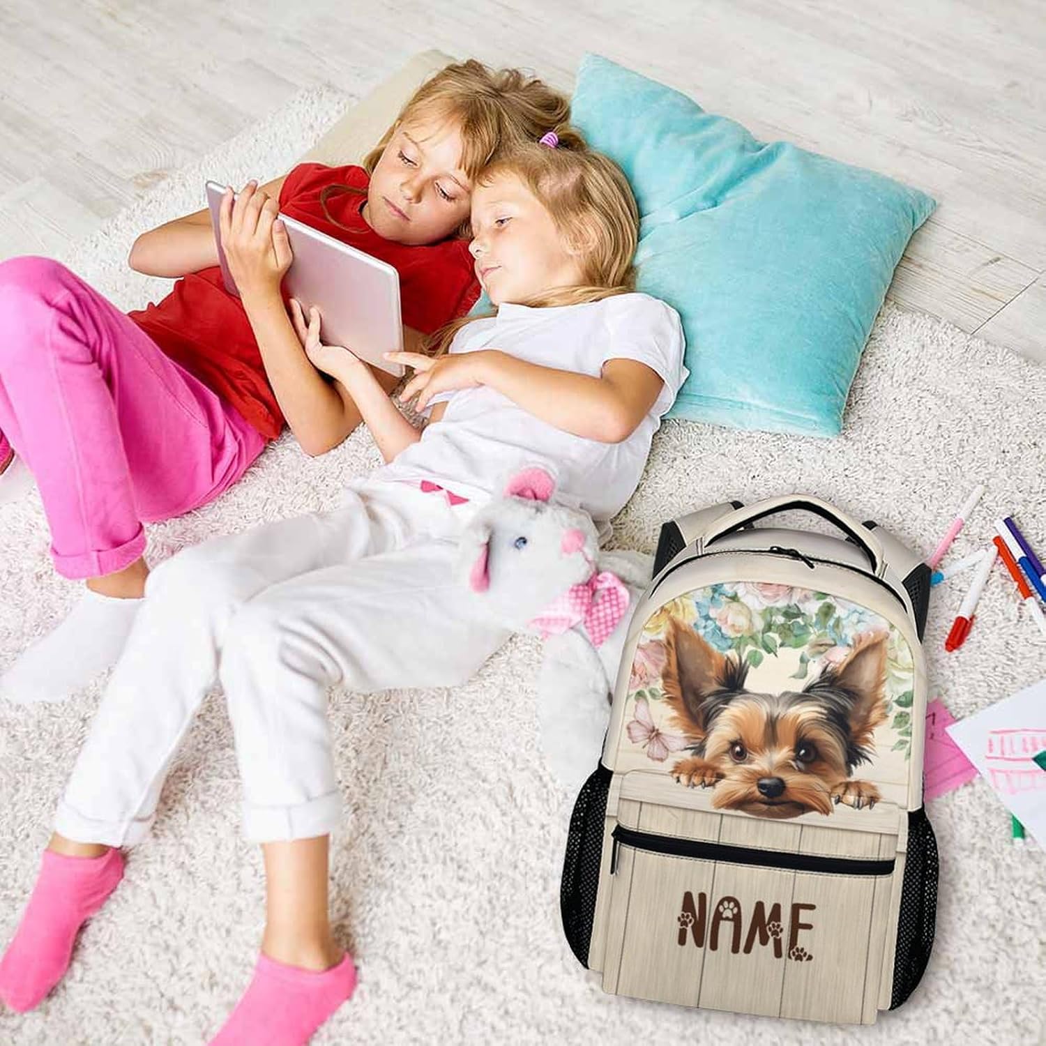Kids Schoolbag, Custom Cute Dog Backpack for Kids, Dog Theme Gift, Casual Yorkshire Terrier Bookbag for Preschool Elementary Kindergarten Vacation Travel Picnic