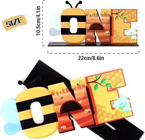 Miniatura 2 de LINGTEER Centro de mesa de acrílico de un cumpleaños, feliz día de la abeja bebé primer cumpleaños, baby shower, decoración de fiesta de foto.