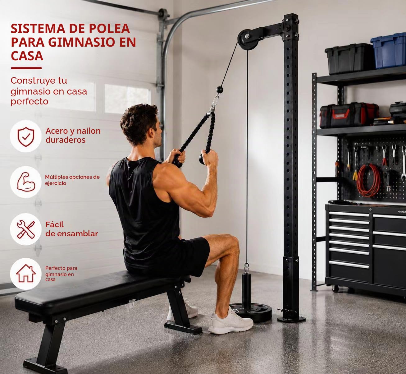 Entrenador de antebrazos para estirarse con cable para gimnasio, flexión de bíceps, tríceps, sistema de poleas para entrenamiento de fuerza de brazos