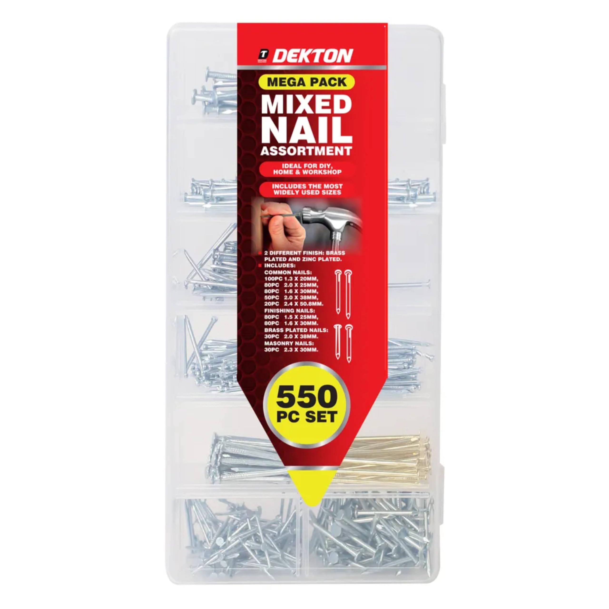 Dekton 550 Pcs Nail Assortment Kit - Steel Construction, Black/Red