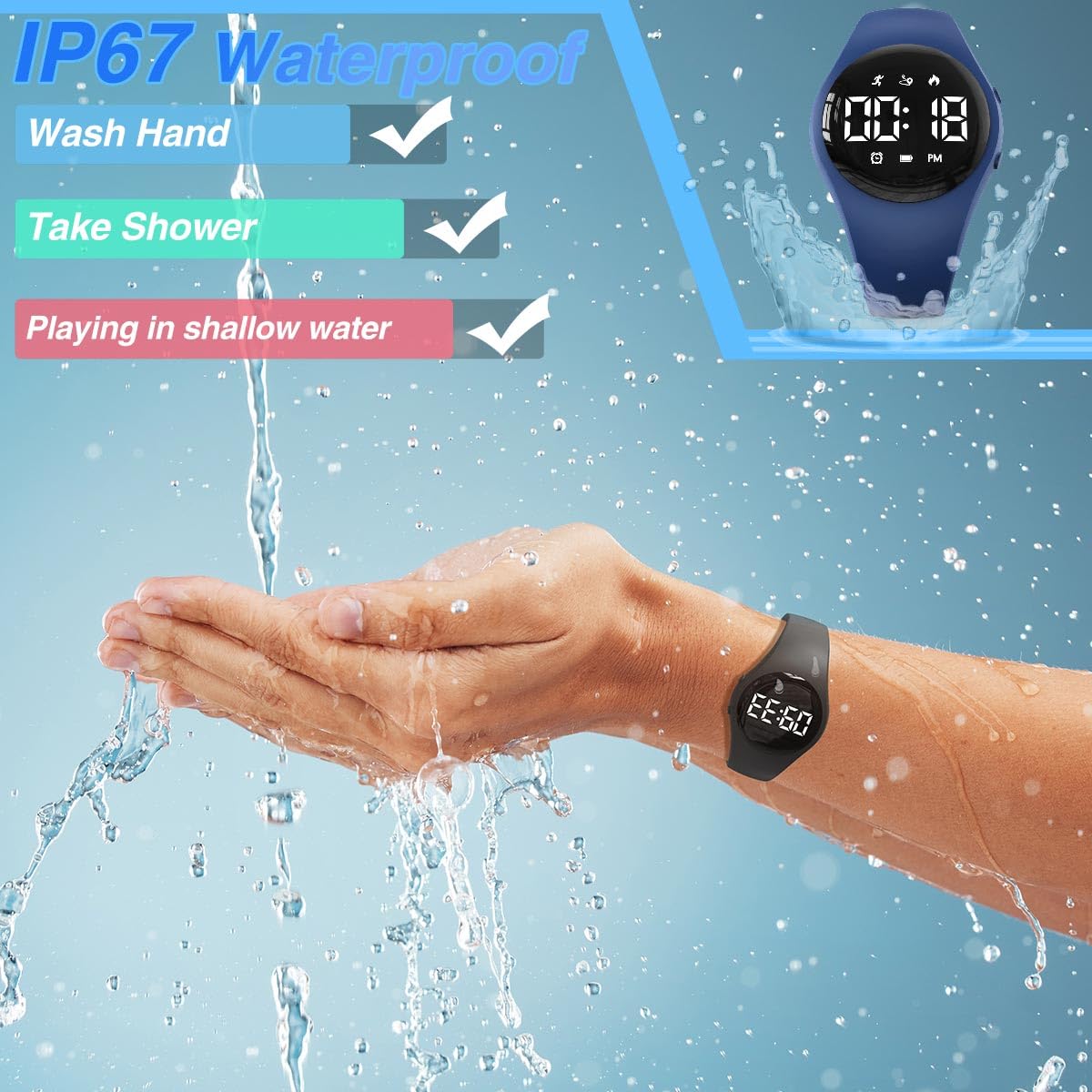 Reloj digital de seguimiento de fitness para niños (azul profundo)