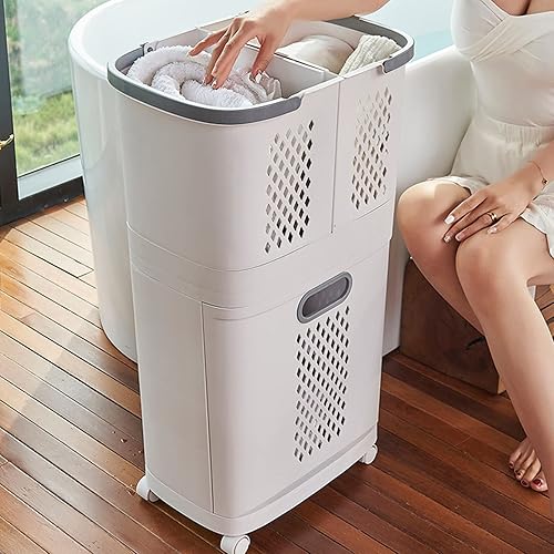 Miniatura 2 de YIYIBYUS Cesta de lavandería de 3 niveles con asa en ruedas, contenedores de almacenamiento de ropa rodantes, cesta de lavandería con ruedas,
