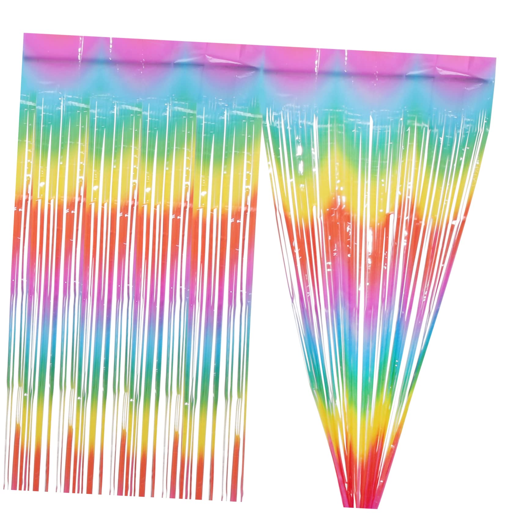 Mikinona 2Pcs Macaron Rainbow Fringe Curtain Tinsel Backdrop for Birthday Party Decorations Photo Booth Streamer Decor Metallic Foil Wall Hanging for Events and Celebrations