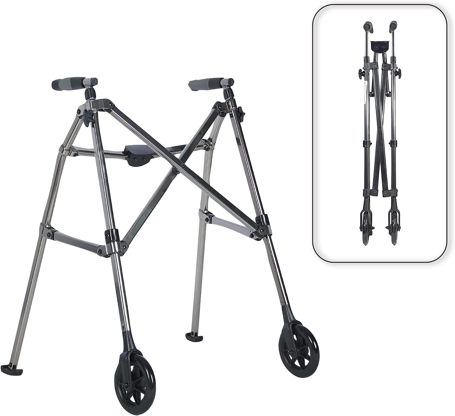 Aidapt Ultra Lightweight Space Saving Wheeled Walker Walking Frame Rollator withWheels, Fold Down Design, Glide Skids, Height Adjustment for Walking, Standing, Mobility for Elderly and Disabled