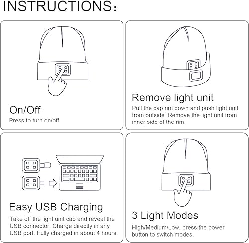 Miniatura 5 de YunTuo Gorro LED para Niños, Unisex Gorro con Linterna Frontal Recargable de Invierno con Luz Nocturna, Regalos para Niños y Niñas