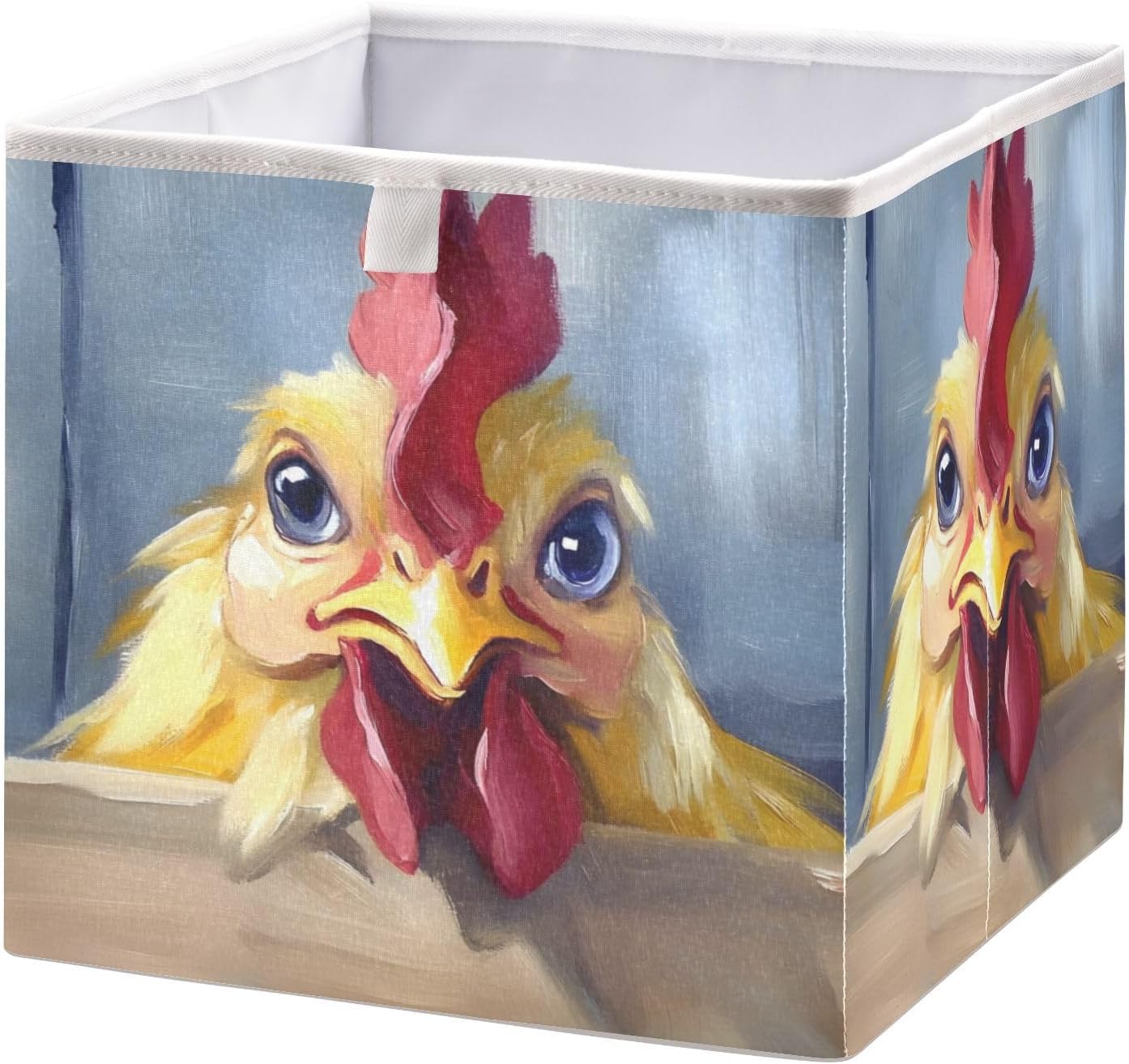Rooster Head Funny Storage Bins for Organizing, Foldable Organizer Cubes Boxes Sturdy Fabric Storage Basket