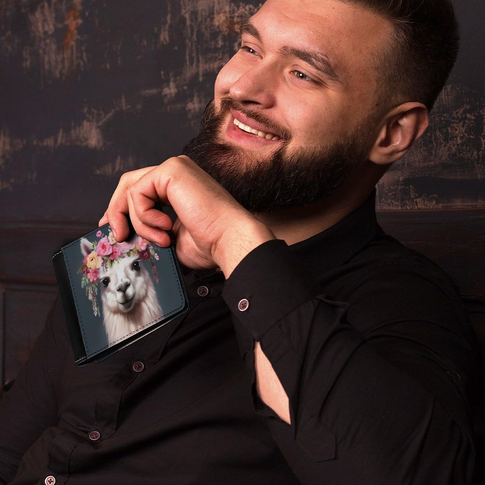 Cute Alpaca Bifold Wallet PU Leather Coin Purse Lightweight Credit Card Holder Wallet Money Clip