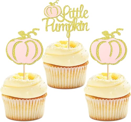 Paquete de 24 adornos para cupcakes de calabaza para niñas, decoraciones de baby shower, decoraciones de cumpleaños de calabaza, selecciones de