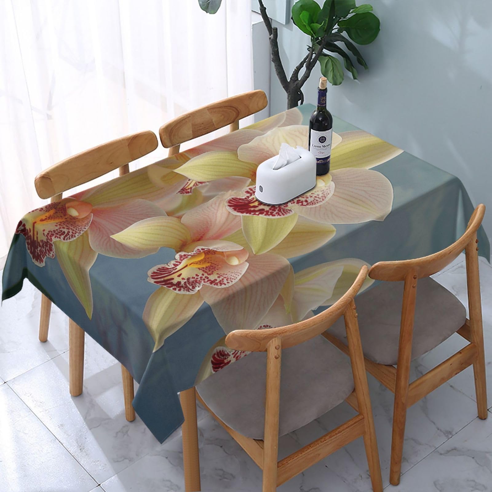 WPKJU Orchids Printed Tablecloth Water Resistant Table Cover Washable Rectangle Table Cloth for Tables 54x72 in