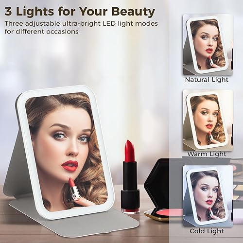 Miniatura 4 de Anjetan Espejo de maquillaje con luces, espejo de tocador con pantalla táctil, 3 modos de iluminación, espejo cosmético iluminado, escritorio