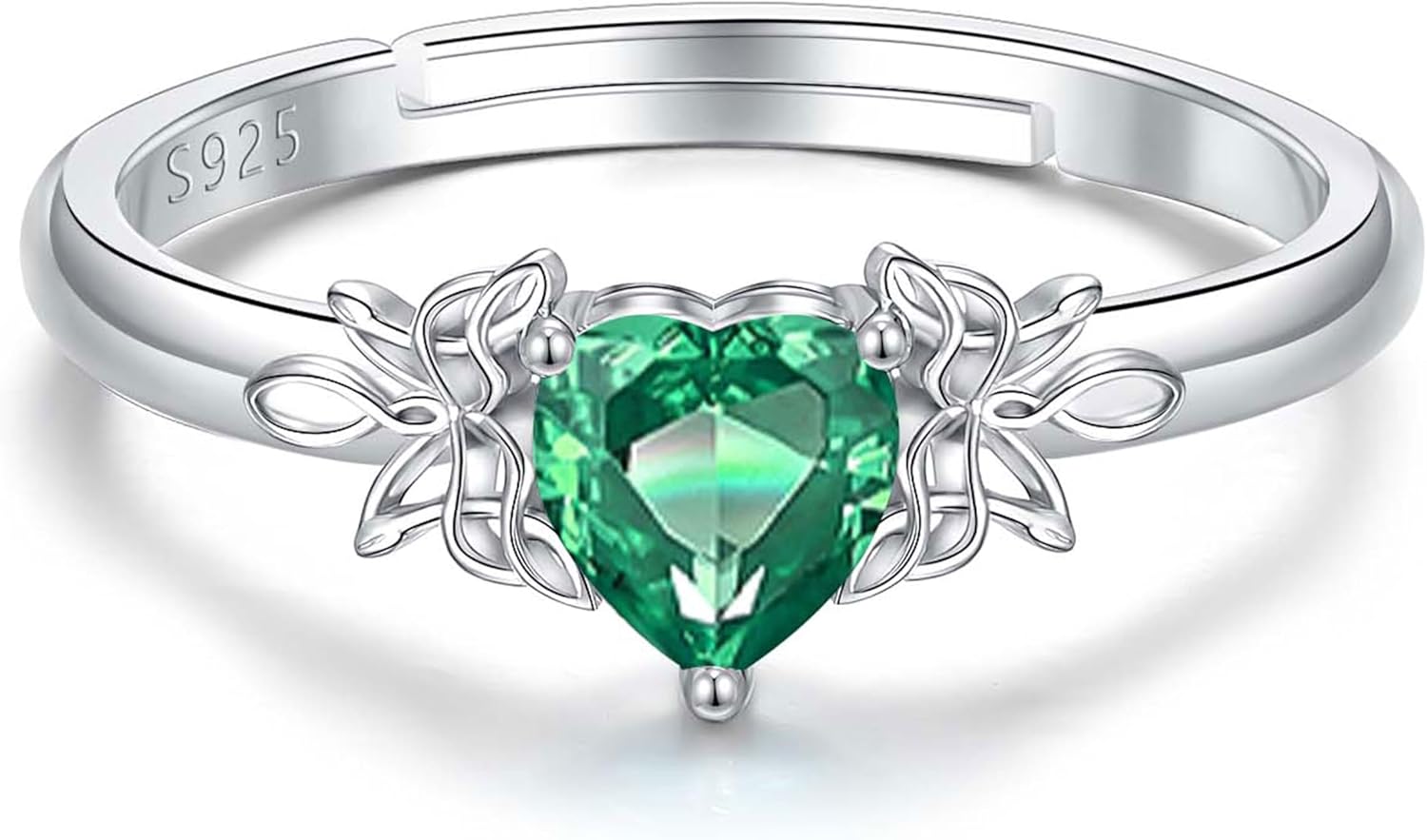 Heart Birthstone Rings for Women: 925 Sterling Silver Adjustable Butterfly Birthstone Ring - Heart Birthstone Promise Band Rings Size 4-9 Jewelry Gifts for Birthday Christmas Mother`s Day