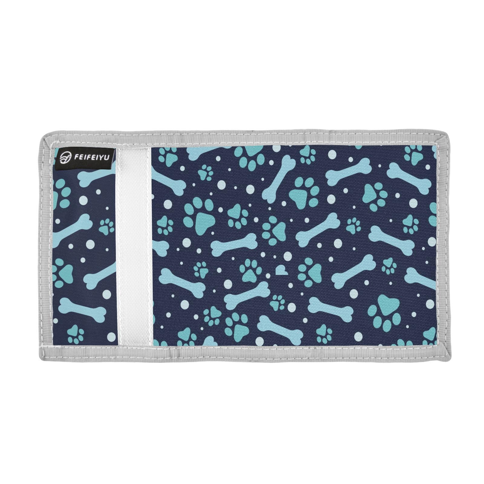 JHKKU Paw Bone Print Trifold Wallets for Kids Boys Girls, Outdoor Sports Wallet for Teen, with Zipper Coin Pocket Novelty Purse